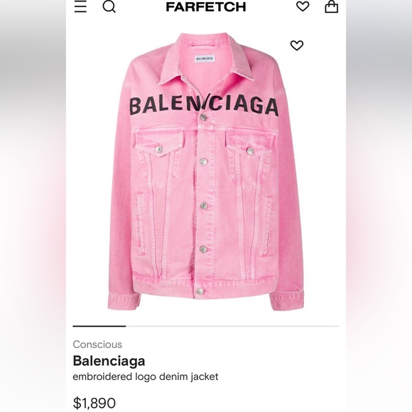 Pink Balenciaga Front embroidered Logo CROPPED Denim Jacket -size xs / 34 - Picture 4 of 8